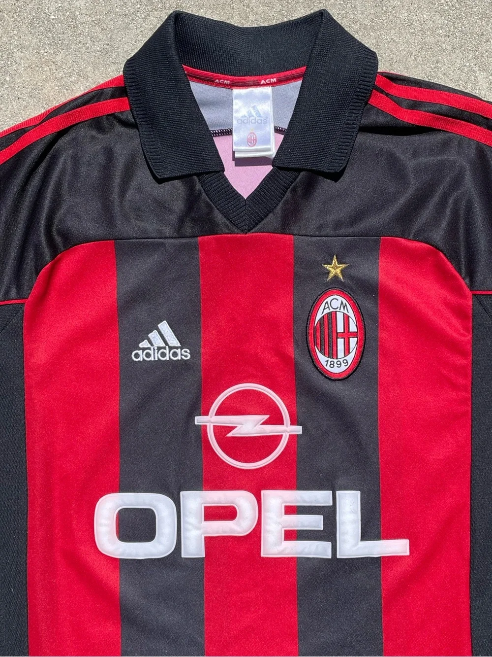 Vtg Adidas AC Milan 90s Y2K ACM Opel Futbol Soccer Black/Red Striped Size M